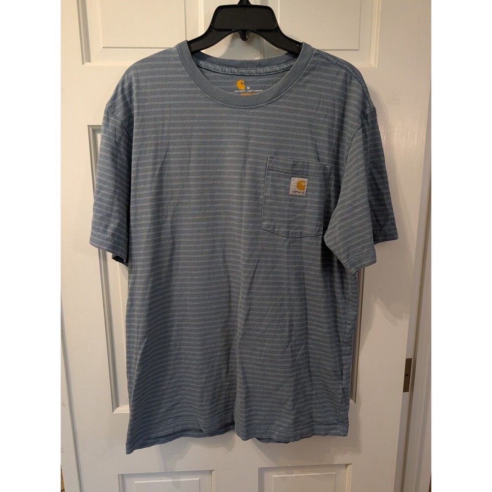 Carhartt Original Fit Pocket T-Shirt Mens Medium Blue Gray Striped